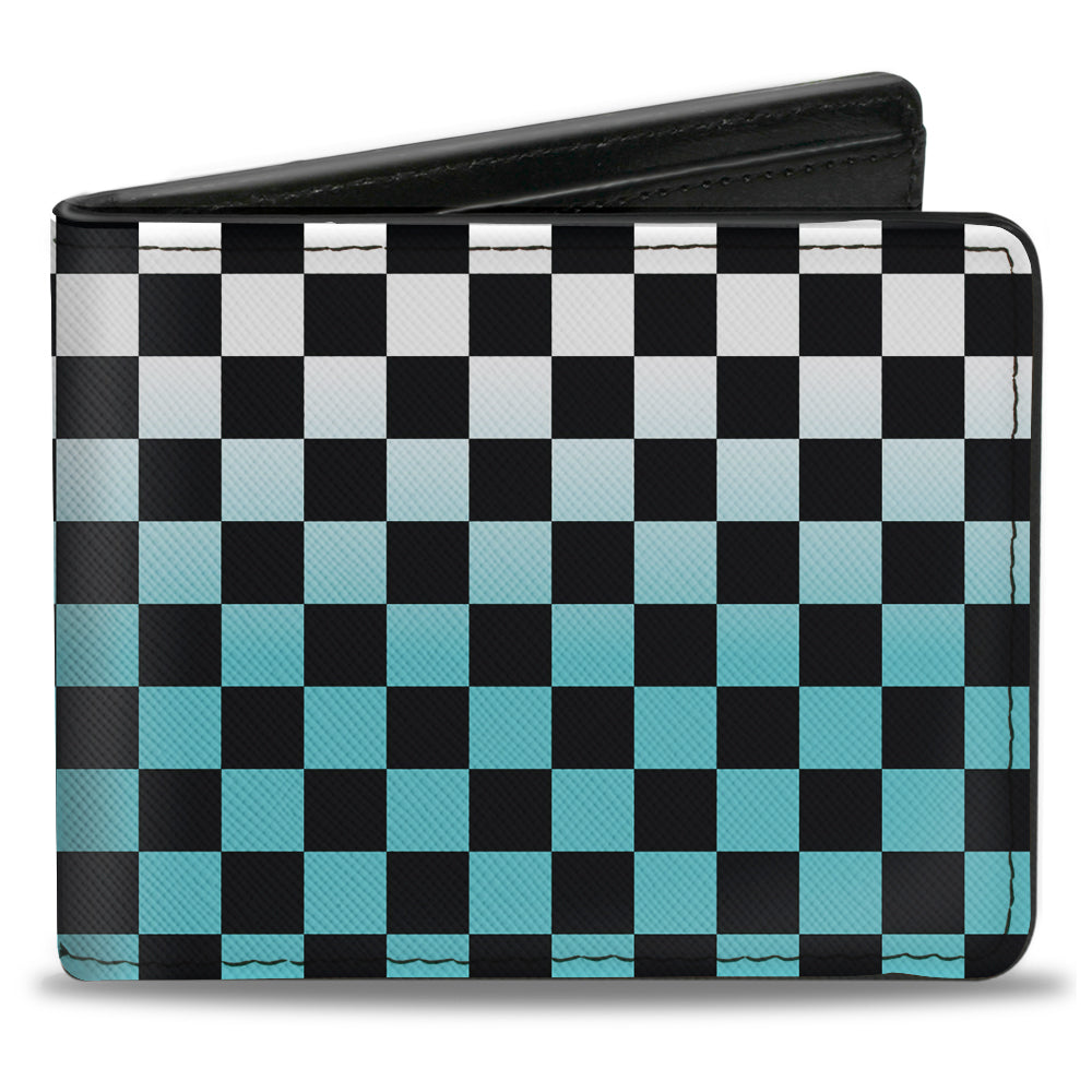 Bi-Fold Wallet - Checker Black Ombre Turquoise