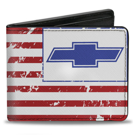 Bi-Fold Wallet - Chevrolet Bowtie Americana Flag Weathered White Red Blue