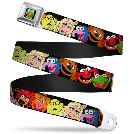 Kermit Face Full Color Black Seatbelt Belt - Muppets Faces Black Webbing