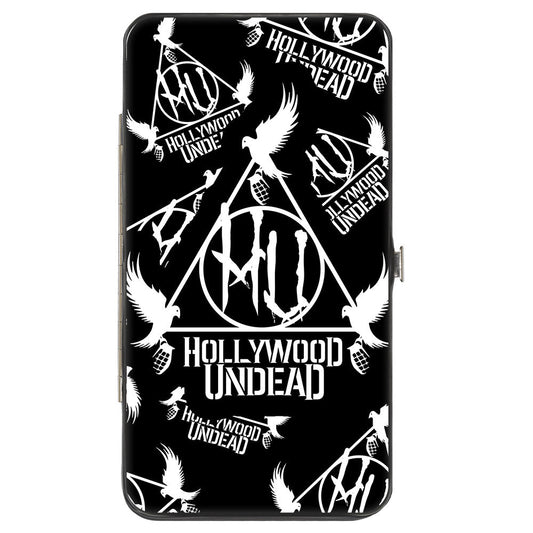 Hinged Wallet - HOLLYWOOD UNDEAD Triangle Dove and Grenade Logo Black White