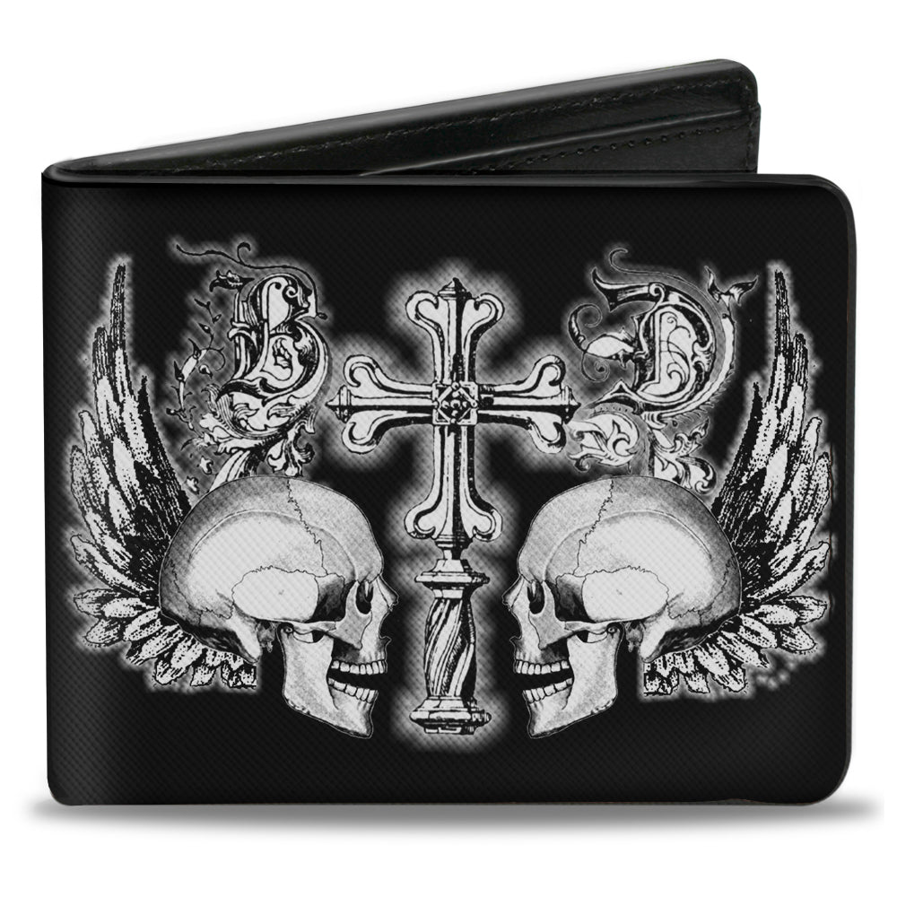 Bi-Fold Wallet - BD Skulls w Wings Black White