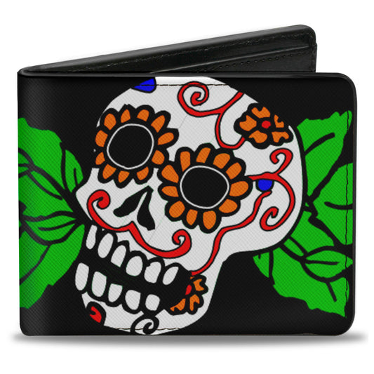 Bi-Fold Wallet - Sugar Skull w Roses & Heart