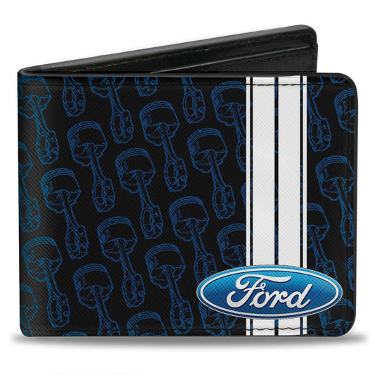 Bi-Fold Wallet - FORD Oval Stripe Piston Repeat Black Blue White