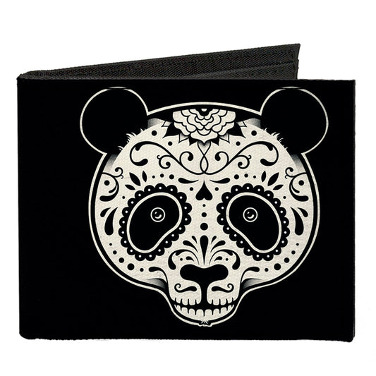 Canvas Bi-Fold Wallet - Panda Bear Sugar Skull Black White