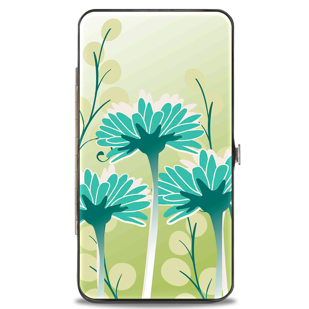 Hinged Wallet - TINK Sitting on Flower Pose Greens Aqua Blues