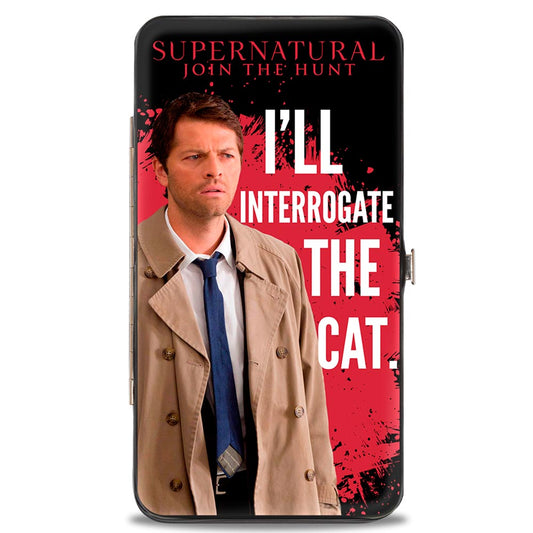 Hinged Wallet - Castiel I'LL INTERROGATE THE CAT Black Blood Splatter White