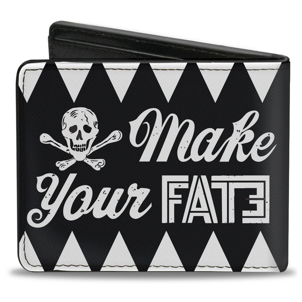 Bi-Fold Wallet - Buckle-Down Skull MAKE YOUR FATE Black White