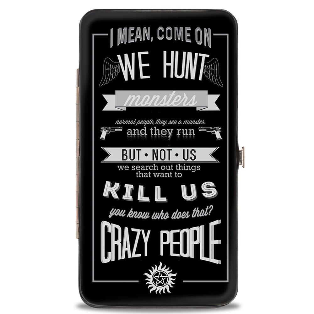 Hinged Wallet - Supernatural Dean CRAZY PEOPLE Quote Winchester Pentagram Black Grays