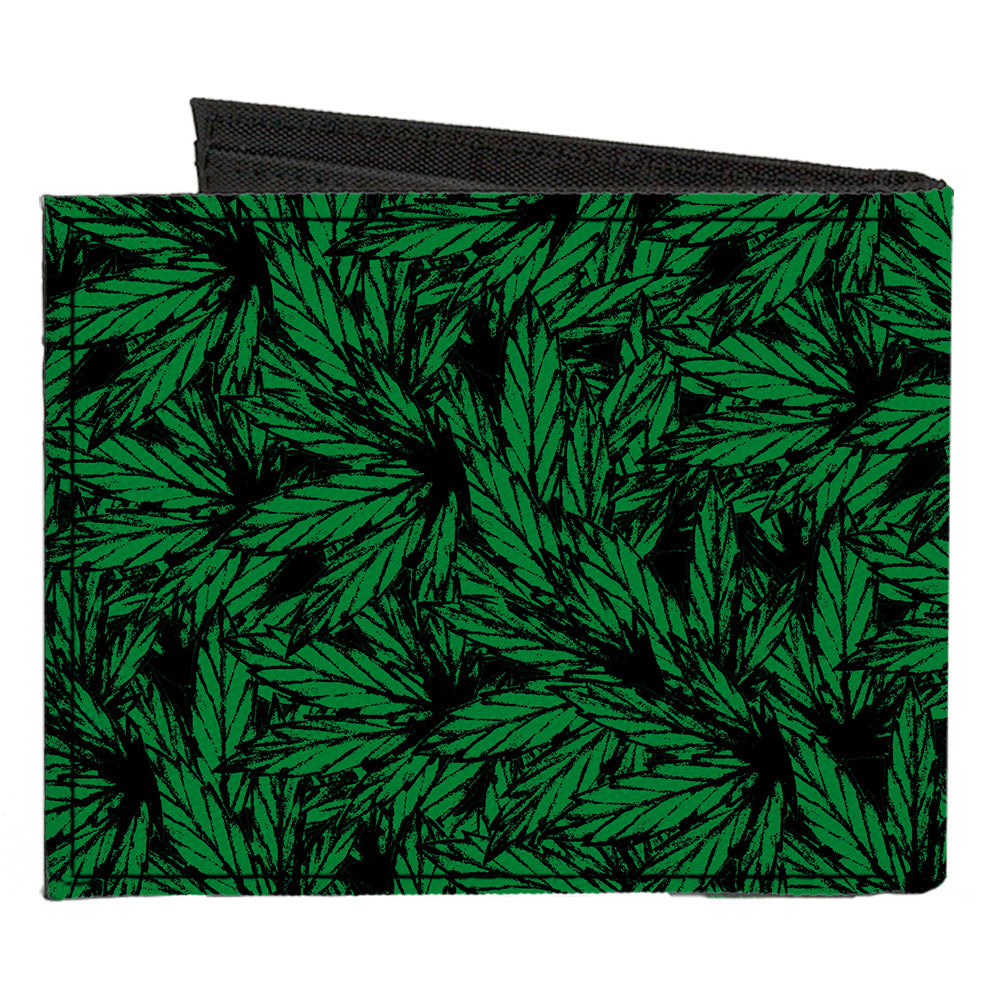 Canvas Bi-Fold Wallet - Marijauna Leaves Stacked TRUST ME I'M A DOCTOR Black Green White