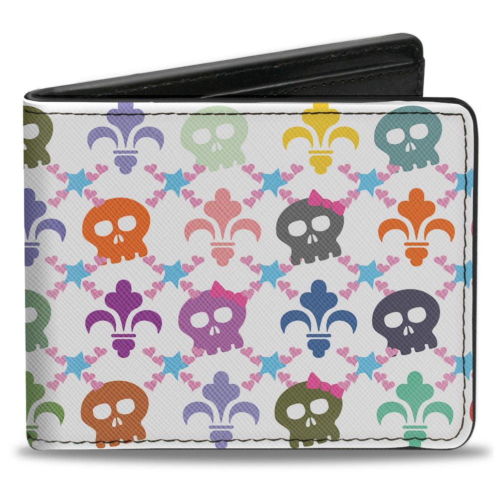 Bi-Fold Wallet - Skull & Fleur-de-Lis White Multi Color