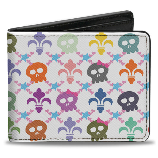 Bi-Fold Wallet - Skull & Fleur-de-Lis White Multi Color