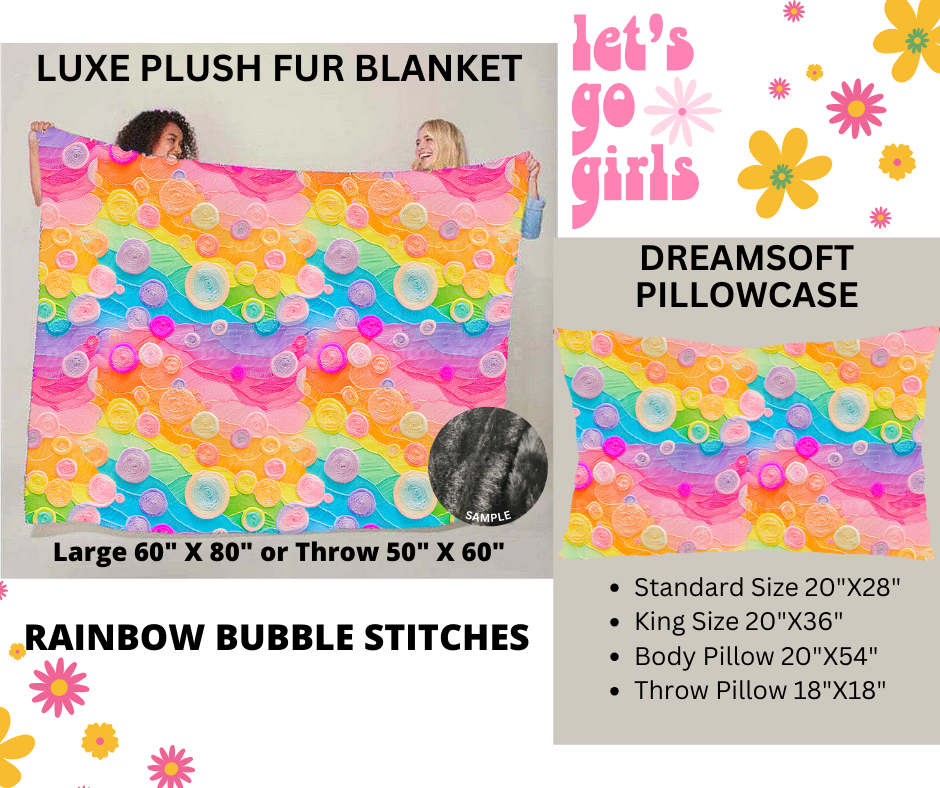 Preorder! Closes 12/16. ETA Feb. Rainbow Bubble Stitches Luxe Plush Fur Blanket and/or DreamSoft Pillowcase