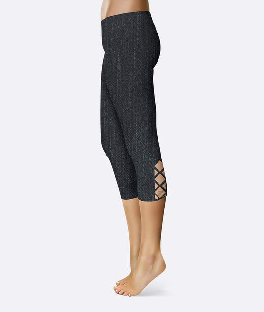 Dark Denim leggings and capris with criss cross