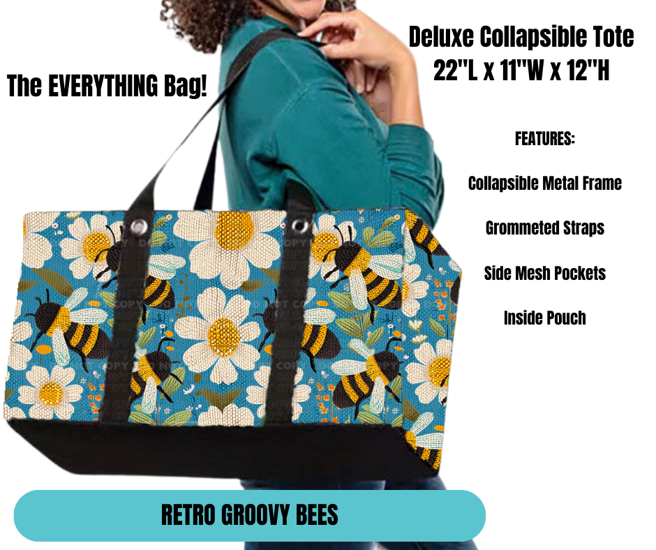 Preorder! Closes 11/18. ETA Feb. Retro Groovy Bees Collapsible Tote