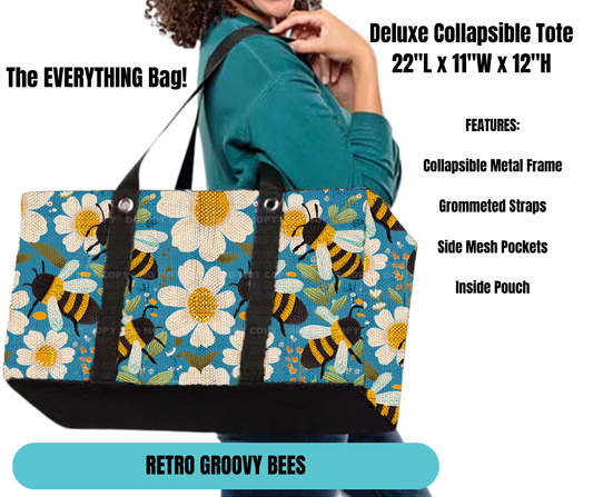 Preorder! Closes 11/18. ETA Feb. Retro Groovy Bees Collapsible Tote