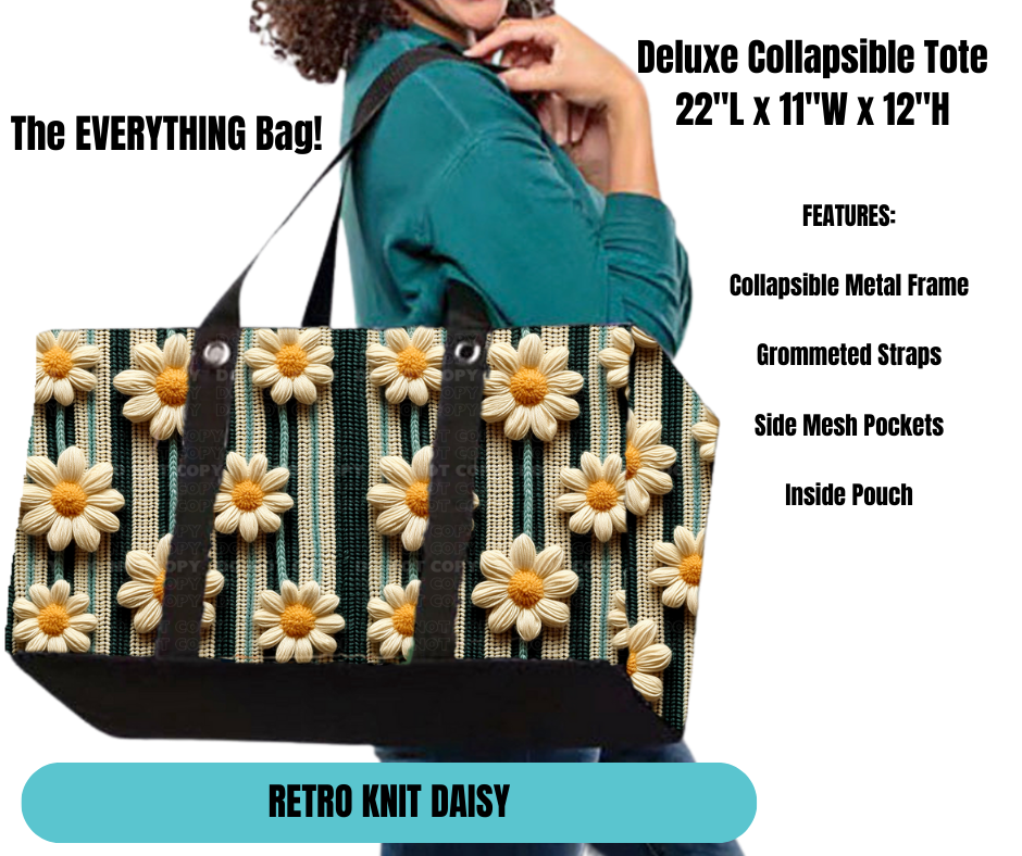 Preorder! Closes 11/18. ETA Feb. Retro Knit Daisy Collapsible Tote