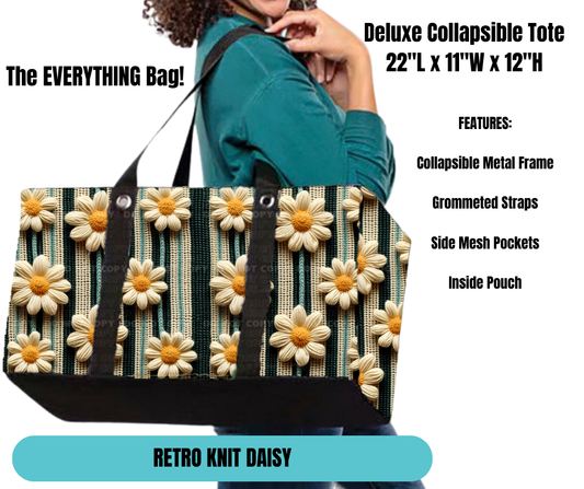 Preorder! Closes 11/18. ETA Feb. Retro Knit Daisy Collapsible Tote