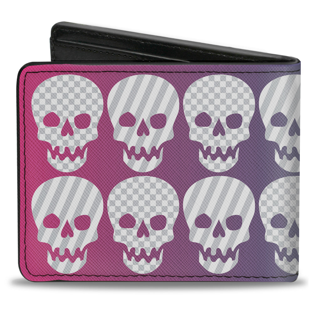 Bi-Fold Wallet - Checker & Stripe Skulls Gradient Blue Fuchsia