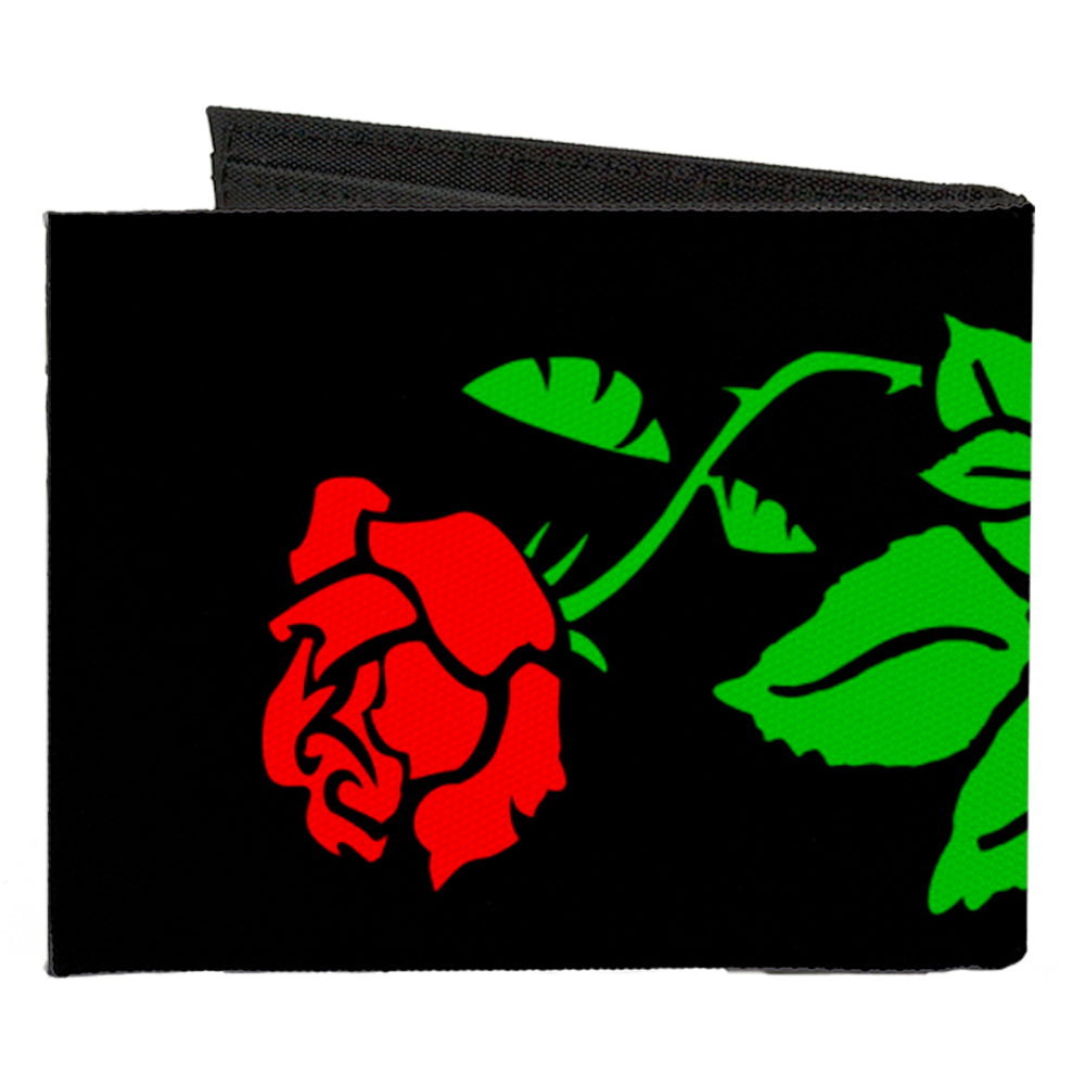 Canvas Bi-Fold Wallet - Sugar Skull w Roses & Heart