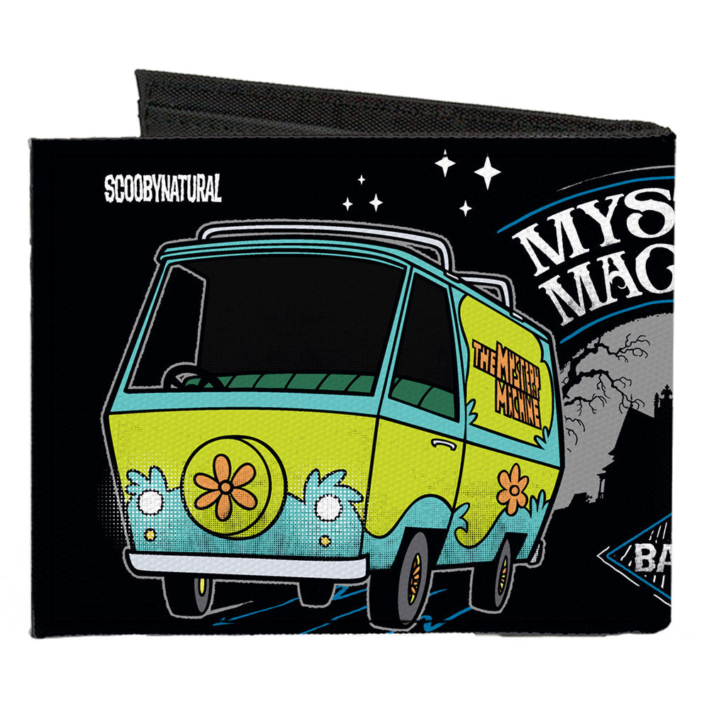 Canvas Bi-Fold Wallet - SCOOBYNATURAL MYSTERY MACHINE Van & BABY Impala Scene Black White Grays Blues