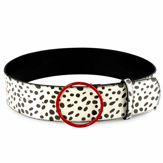 Cruella De Vil Red Cast Buckle - Dalmatian Spots White/Black PU Strap Belt