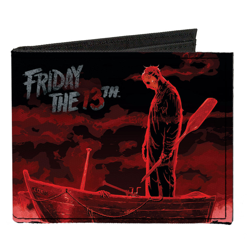 Canvas Bi-Fold Wallet - FRIDAY THE 13th Jason Boat Murder Black Reds White