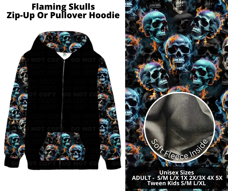 Flaming Skulls Zip-Up Hoodie