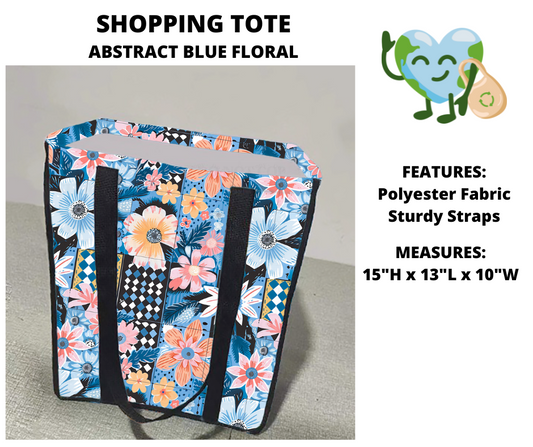 Abstract Blue Floral Shopping Tote