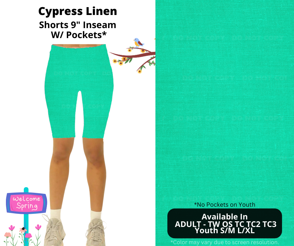 Preorder! Closes 1/8. ETA April. Cypress Linen 9" Inseam Shorts w/wo Pockets