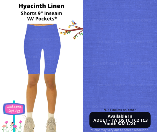 Preorder! Closes 1/8. ETA April. Hyacinth Linen 9" Inseam Shorts w/wo Pockets