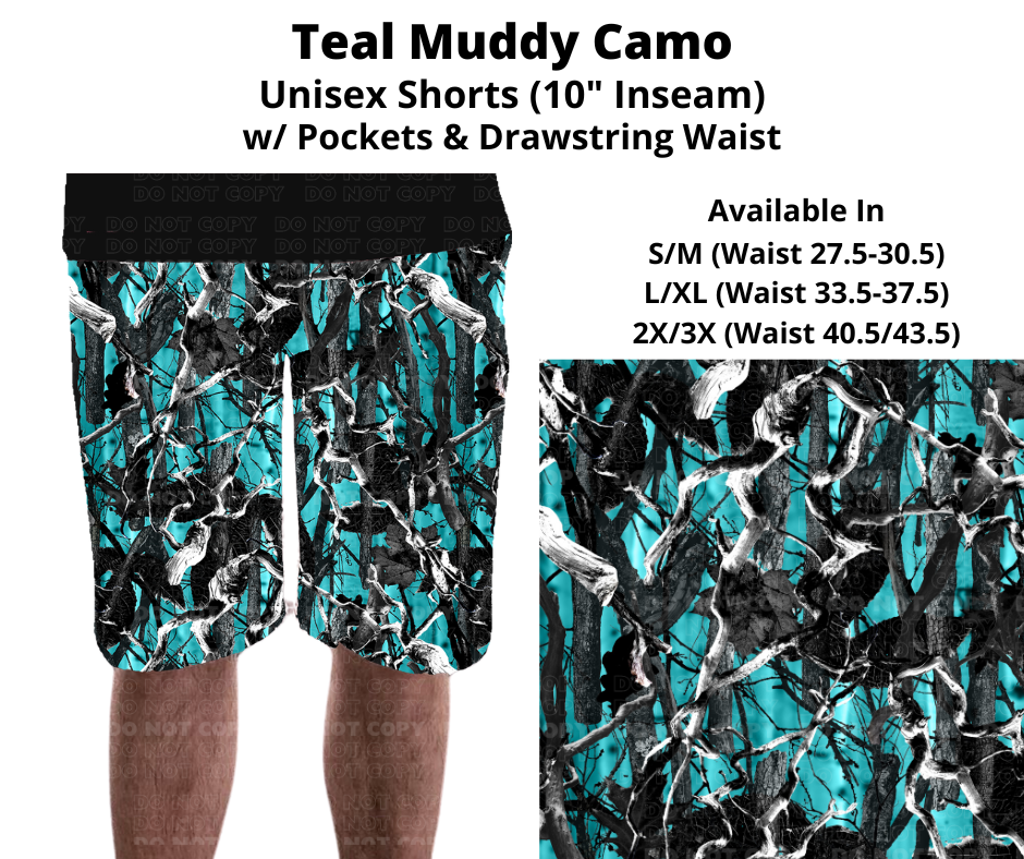 Teal Muddy Camo Unisex Shorts