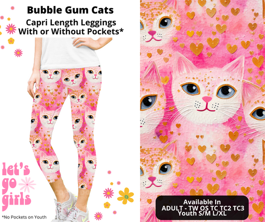 Preorder! Closes 12/16. ETA Feb. Bubble Gum Cats Capri Leggings w/wo Pockets