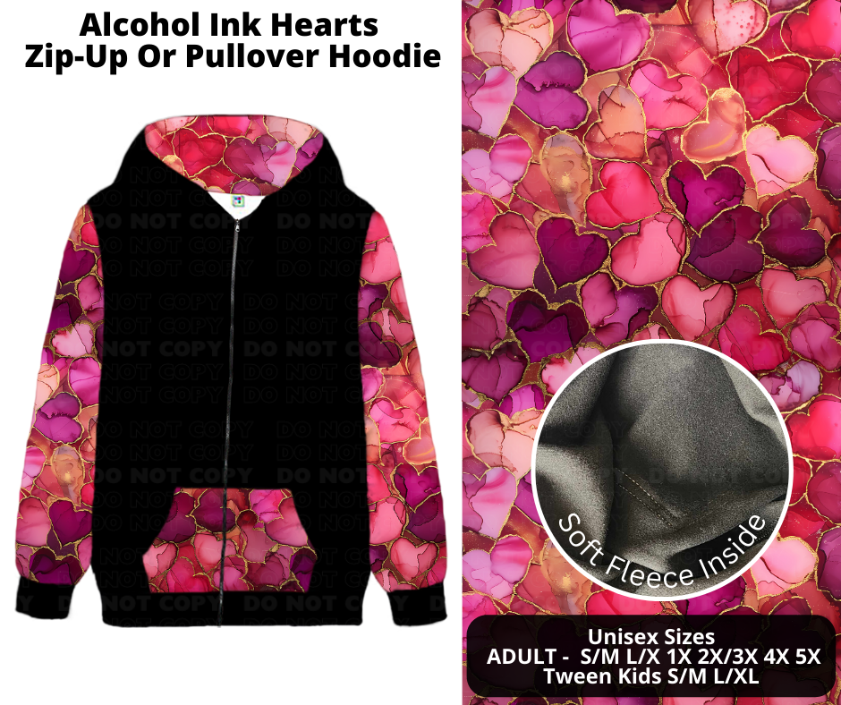 Alcohol Ink Hearts Zip-Up Hoodie