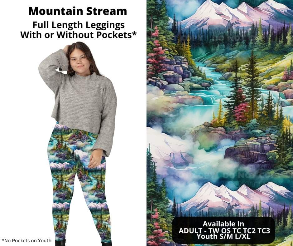 Preorder! Closes 10/23. ETA Dec. Mountain Stream Full Length Leggings w/wo Pockets