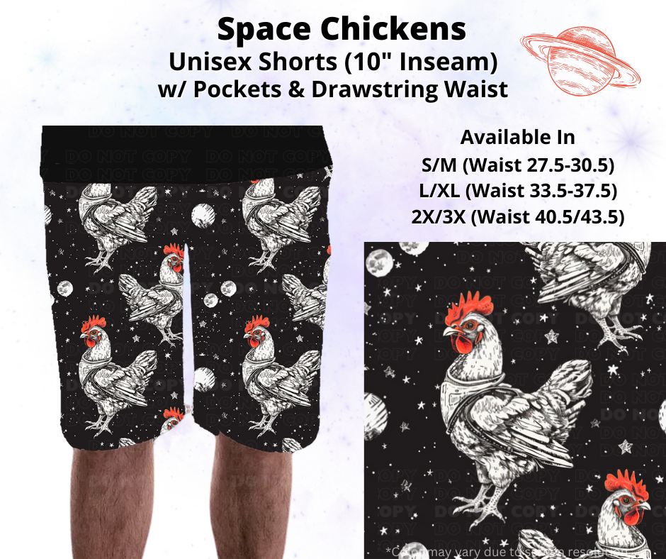 Preorder! Closes 2/3. ETA May. Space Chickens Unisex Shorts