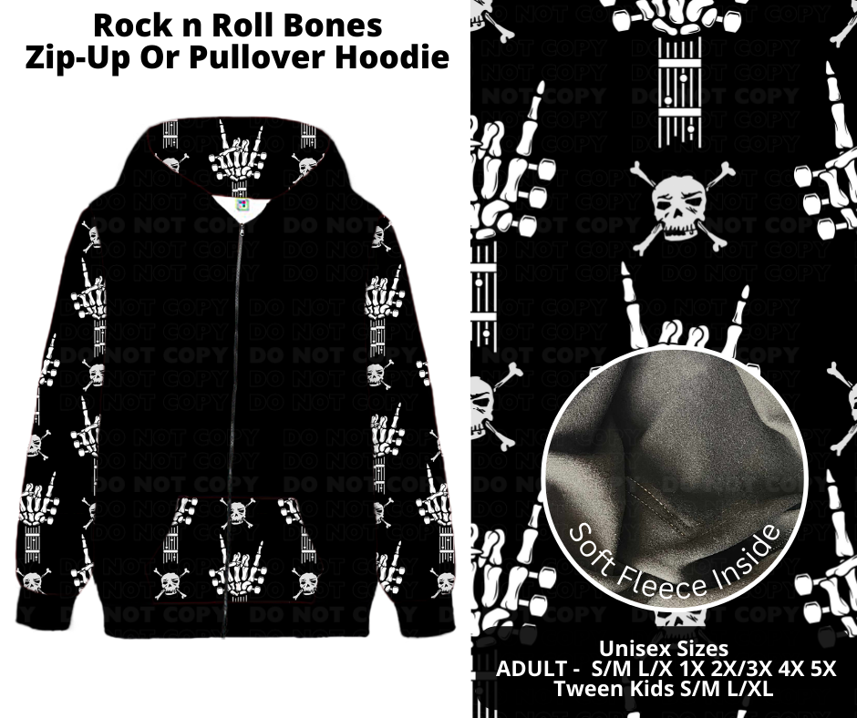 Rock n Roll Bones Zip-Up or Pullover Hoodie