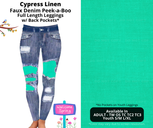 Preorder! Closes 1/13. ETA April. Cypress Linen Full Length Faux Denim Peekaboo