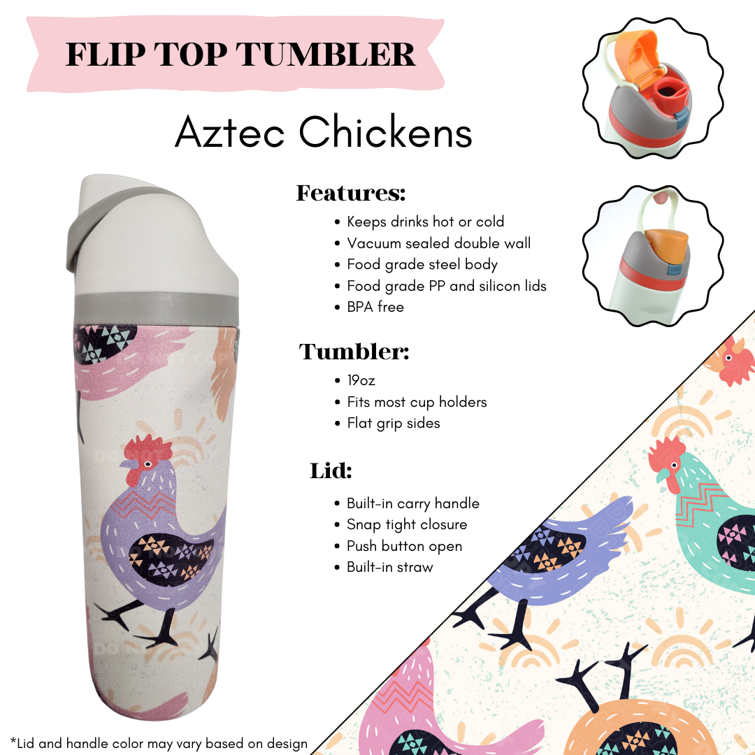 Aztec Chickens Flip Top Tumbler