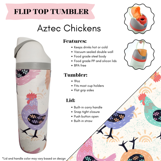 Aztec Chickens Flip Top Tumbler