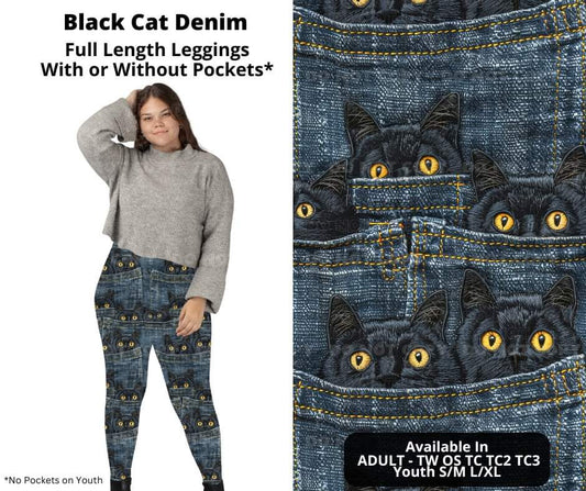 Preorder! Closes 11/6. ETA Jan. Black Cat Denim Full Length Leggings w/wo Pockets