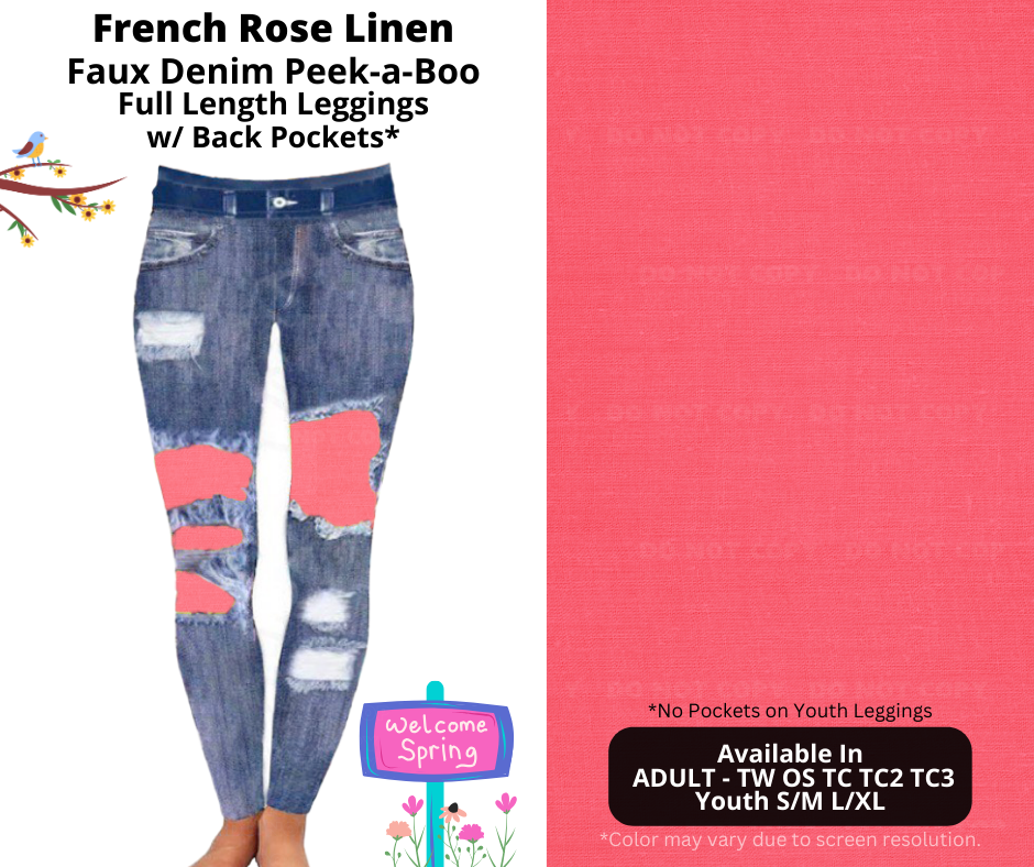 Preorder! Closes 1/13. ETA April. French Rose Linen Full Length Faux Denim Peekaboo