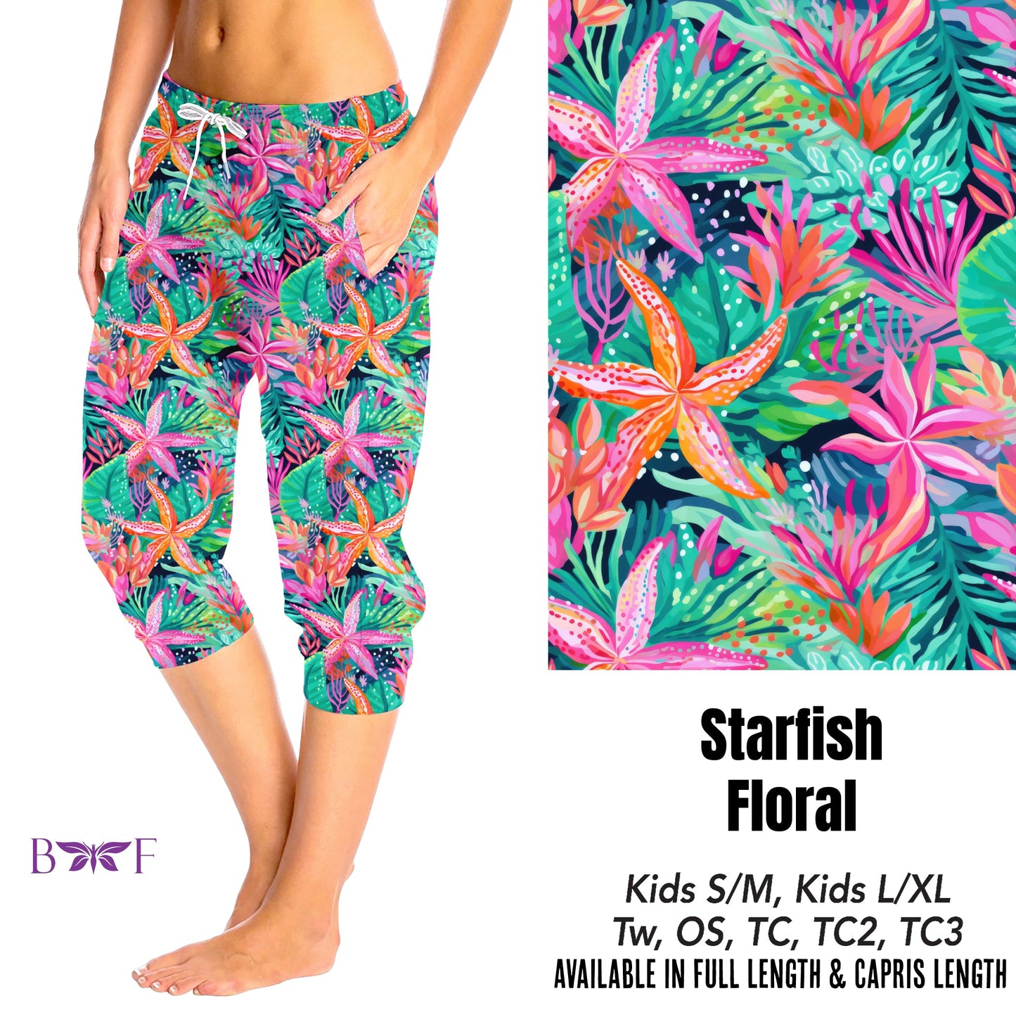 Starfish floral capris, skorts and shorts with pockets