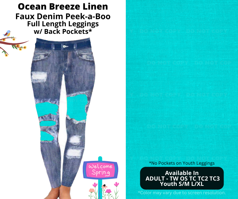 Preorder! Closes 1/13. ETA April. Ocean Breeze Linen Full Length Faux Denim Peekaboo