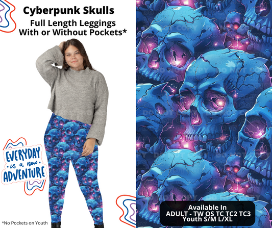 Preorder! Closes 12/26. ETA March. Cyberpunk Skulls Full Length Leggings w/wo Pockets