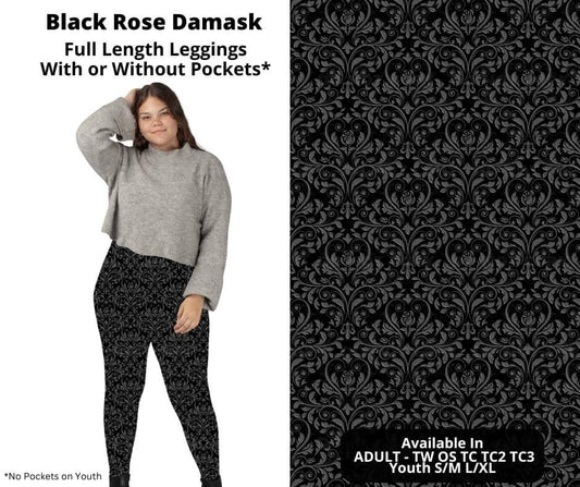 Preorder! Closes 10/17. ETA Dec. Black Rose Damask Full Length Leggings w/wo Pockets