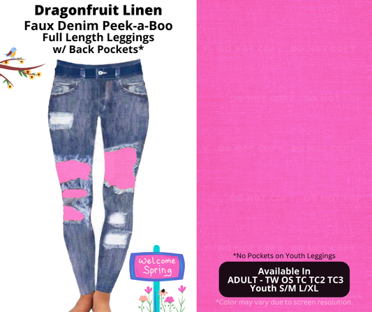 Preorder! Closes 1/13. ETA April. Dragonfruit Linen Full Length Faux Denim Peekaboo