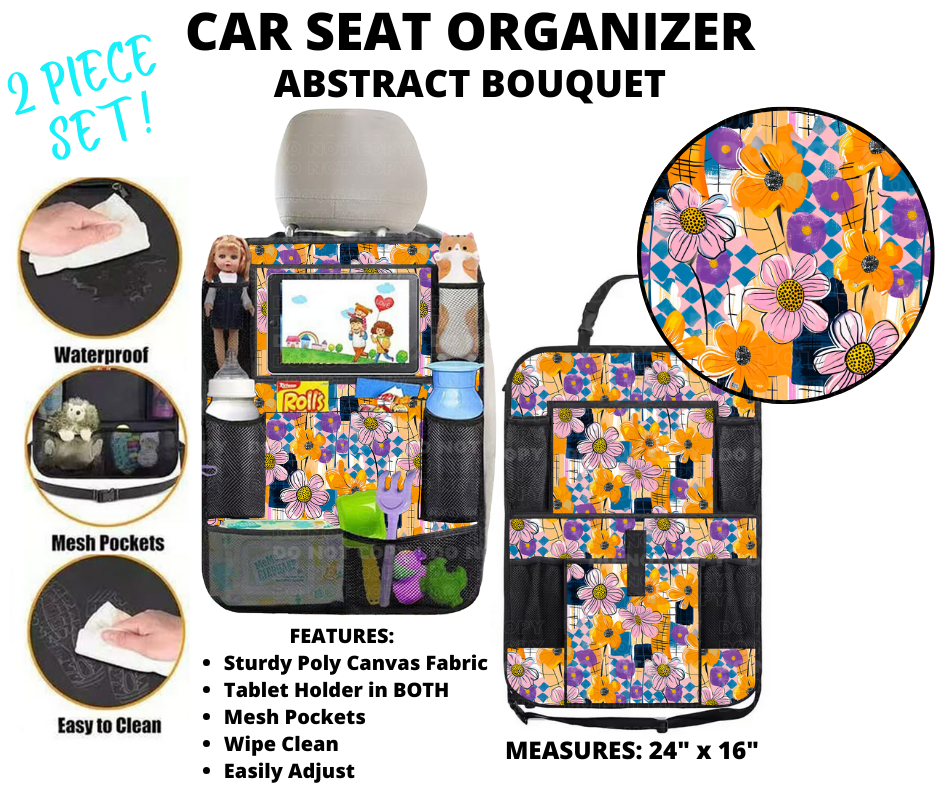 Preorder! Closes 1/2. ETA March. Abstract Bouquet Car Seat Organizer 2 Piece Set