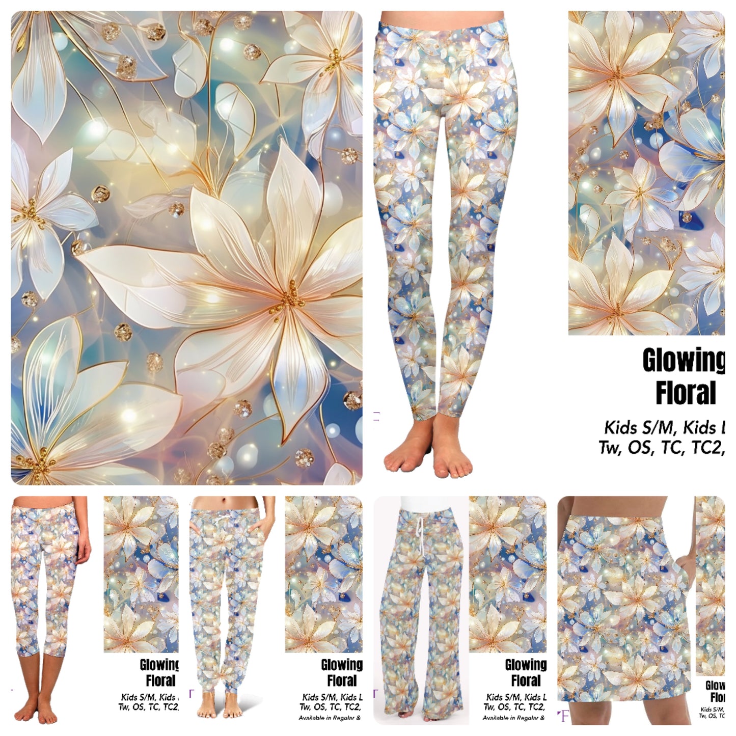 Glowing floral leggings, capris and skorts