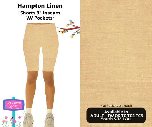 Preorder! Closes 1/8. ETA April. Hampton Linen 9" Inseam Shorts w/wo Pockets