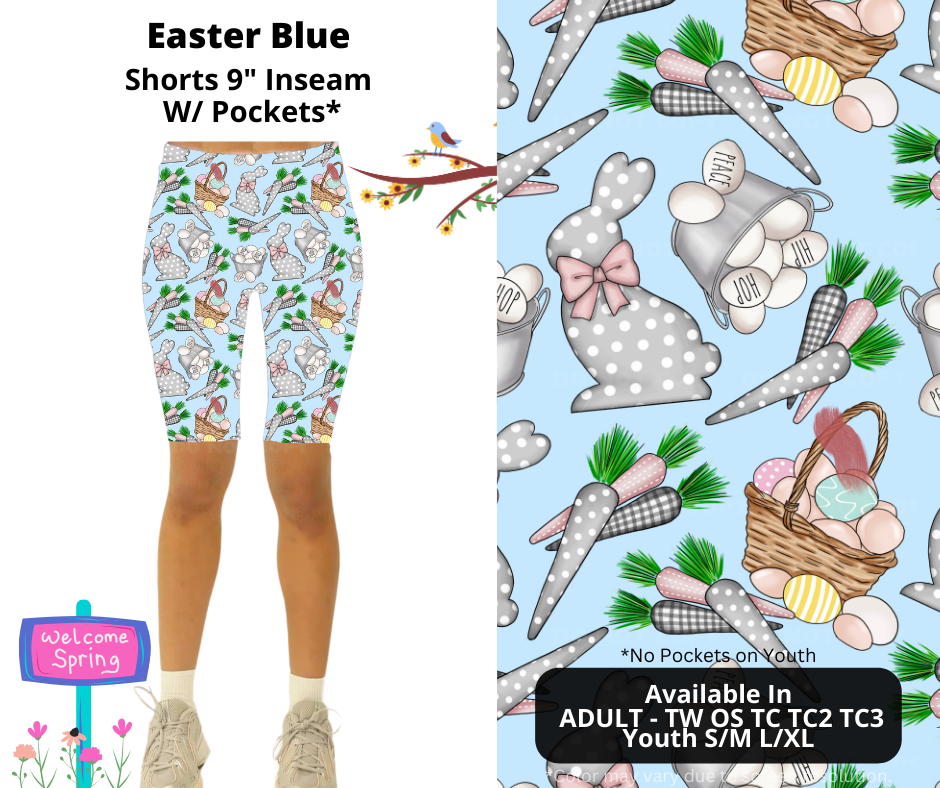 Preorder! Closes 1/27. ETA April. Easter Blues 9" Inseam Shorts w/wo Pockets